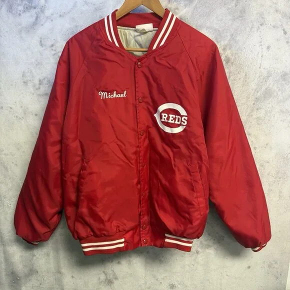 Vintage Cincinnati Reds Bomber Jacket Mens XL 24x26 Red Hartwell - Picture 1 of 8